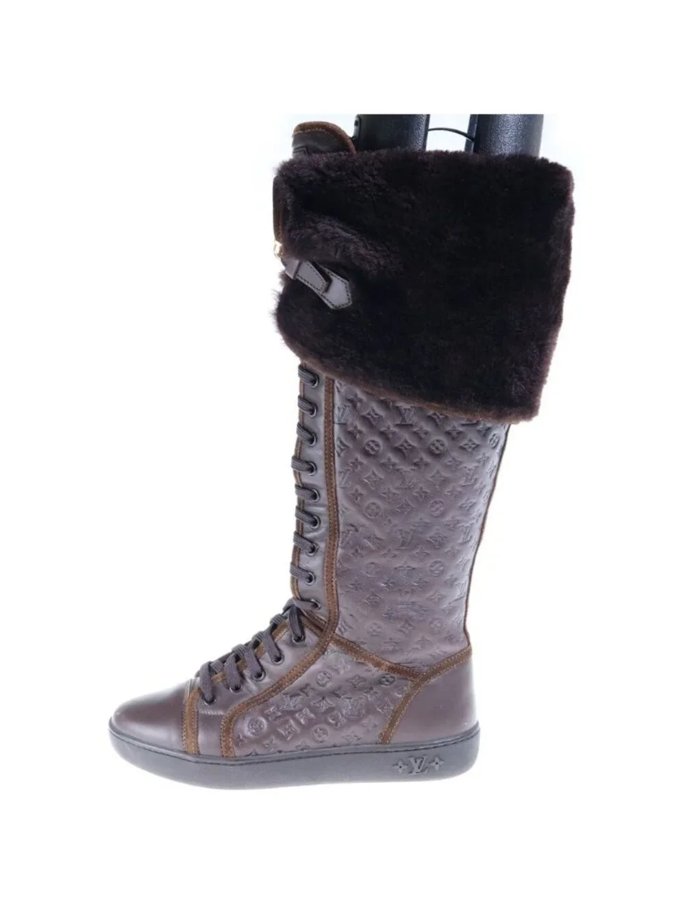 Louis Vuitton Monogram Polka Shearling Paneled Long Boots Flat Shoes
